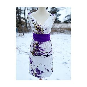 Purple Floral Formal Dress Surplice Waistband